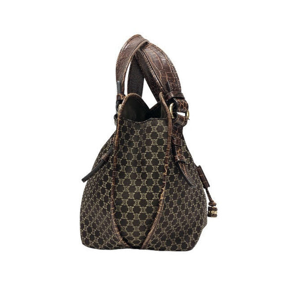 Celine Macadam Pattern Canvas Leather Tote Handbag Brown - Picture 2 of 10